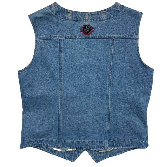 VTG Women L Embroidered Native Denim Vest Sleeveless 80s Western Boho Hippie USA - Picture 9 of 11